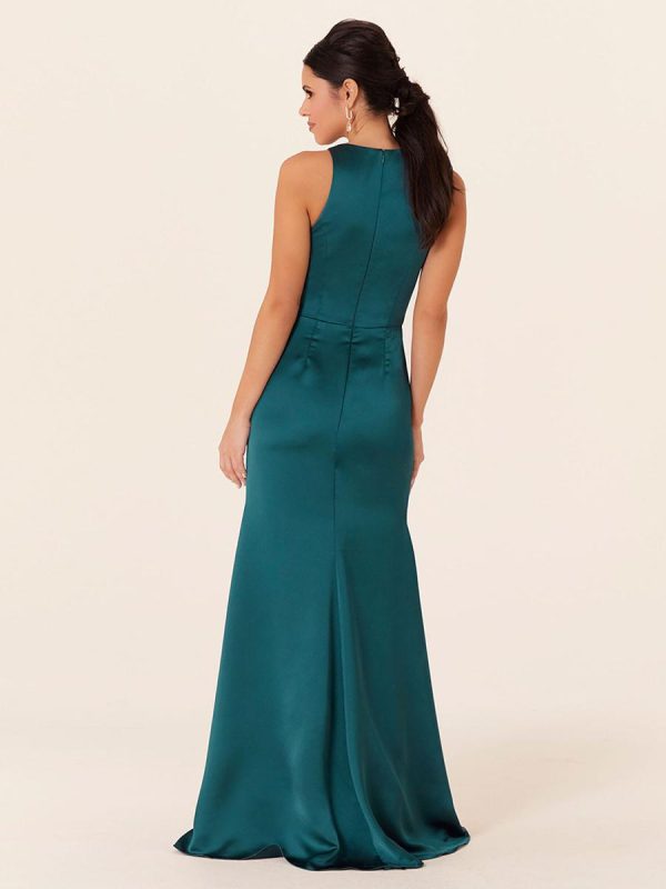 Satin Fabric Sheath Floor-Length Formal Bridesmaid Dresses - Image 3