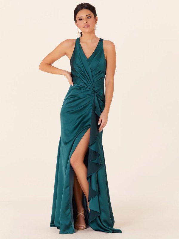 Satin Fabric Sheath Floor-Length Formal Bridesmaid Dresses - Image 4