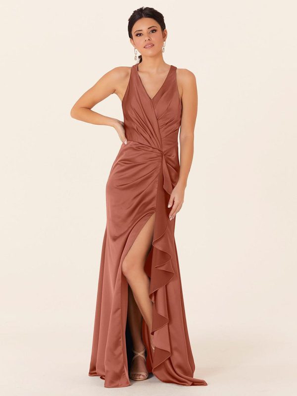 Satin Fabric Sheath Floor-Length Formal Bridesmaid Dresses - Image 5