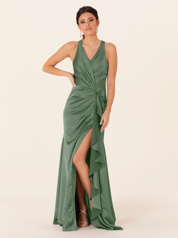 Satin Fabric Sheath Floor-Length Formal Bridesmaid Dresses - Image 6