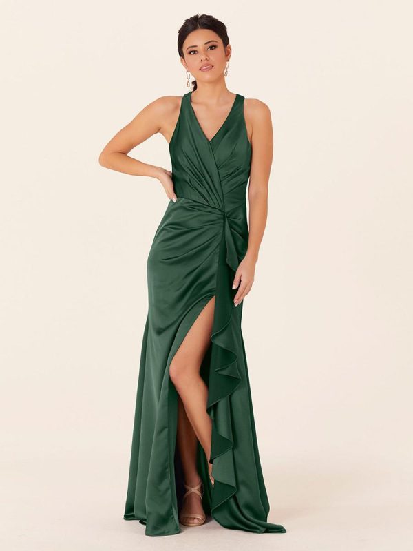 Satin Fabric Sheath Floor-Length Formal Bridesmaid Dresses - Image 7