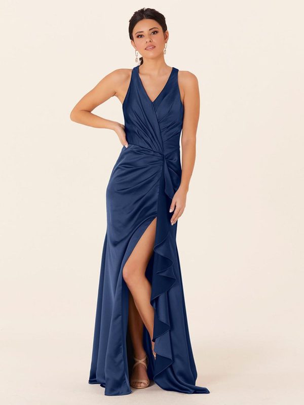 Satin Fabric Sheath Floor-Length Formal Bridesmaid Dresses - Image 8