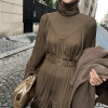 Elegant Turtleneck Long Sleeve A-line Loose Midi Dress - Image 8