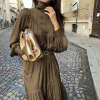 Elegant Turtleneck Long Sleeve A-line Loose Midi Dress - Image 9