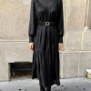 Elegant Turtleneck Long Sleeve A-line Loose Midi Dress - Image 3