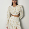 Casual Crop Top With High Waist Slit Loose Print 2 Piece Sets