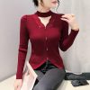 Casual Patched Lace Halter Sweater Full Sleeve Knit Slim Split Top - Image 9