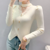 Casual Patched Lace Halter Sweater Full Sleeve Knit Slim Split Top - Image 2