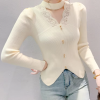 Casual Patched Lace Halter Sweater Full Sleeve Knit Slim Split Top - Image 3