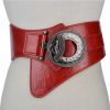 Casual Solid Split Leather Wide Waist Elastic Stretch Metal Belt - Image 4
