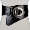Casual Solid Split Leather Wide Waist Elastic Stretch Metal Belt - Image 2