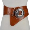 Casual Solid Split Leather Wide Waist Elastic Stretch Metal Belt - Image 3