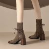 Casual Square Toe Chunky Heel High Heeled Short Boots - Image 3