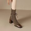 Casual Square Toe Chunky Heel High Heeled Short Boots - Image 2