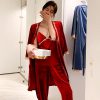 Casual Velvet Lace Trim Loose Pajamas Suit 3 Piece Set - Image 7