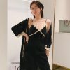 Casual Velvet Lace Trim Loose Pajamas Suit 3 Piece Set - Image 3