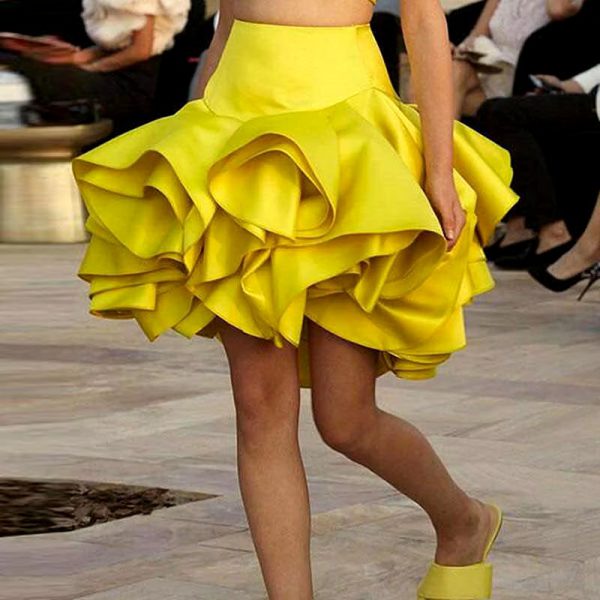 Elegant Acetate Ruffles Regular Fit Short Ball Gown Skirts