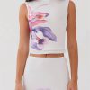 Elegant Floral Print Sleeveless Round Neck Crop Tops Long Skirts Party 2 Piece Set - Image 4