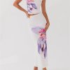 Elegant Floral Print Sleeveless Round Neck Crop Tops Long Skirts Party 2 Piece Set - Image 2