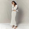 Elegant Knitted Flare Sleeve V Neck Hollow Out Tops Elastic Cardigan Skirts Sets - Image 3