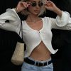Elegant Knitted Flare Sleeve V Neck Hollow Out Tops Elastic Cardigan Skirts Sets - Image 7
