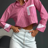 Casual Patchwork Lapel Long Sleeve Loose Stripe Shirt - Image 2