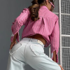 Casual Patchwork Lapel Long Sleeve Loose Stripe Shirt - Image 4