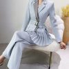 Elegant Single Button Pants And Blazer With Belt 2 Pieces Set - Image 2