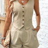 Elegant V Neck Sleeveless Single Breasted Vest Top Shorts Suit Office Lady  2 Pieces Tracksuit - Image 5