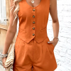 Elegant V Neck Sleeveless Single Breasted Vest Top Shorts Suit Office Lady  2 Pieces Tracksuit - Image 8