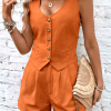 Elegant V Neck Sleeveless Single Breasted Vest Top Shorts Suit Office Lady  2 Pieces Tracksuit - Image 9