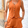 Elegant V Neck Sleeveless Single Breasted Vest Top Shorts Suit Office Lady  2 Pieces Tracksuit - Image 10
