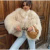 Elegant Soft Open Stitch Oversize Loose Fur Coat Outerwear - Image 2