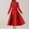 Flared Blend Turndown Collar Double Waist Elegant And Vintage Coat - Image 9