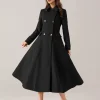 Flared Blend Turndown Collar Double Waist Elegant And Vintage Coat - Image 7
