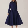 Flared Blend Turndown Collar Double Waist Elegant And Vintage Coat - Image 6