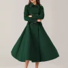 Flared Blend Turndown Collar Double Waist Elegant And Vintage Coat - Image 5