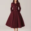 Flared Blend Turndown Collar Double Waist Elegant And Vintage Coat - Image 4