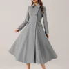 Flared Blend Turndown Collar Double Waist Elegant And Vintage Coat - Image 3