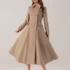 Flared Blend Turndown Collar Double Waist Elegant And Vintage Coat - Image 2
