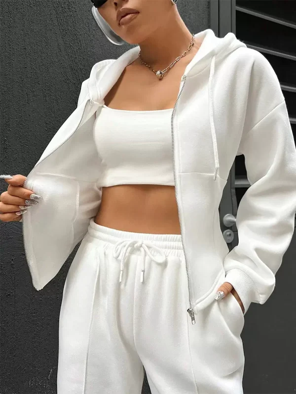 Hodded Neck Casual Solid Color Elegant And Vintage Pant Set - Image 2