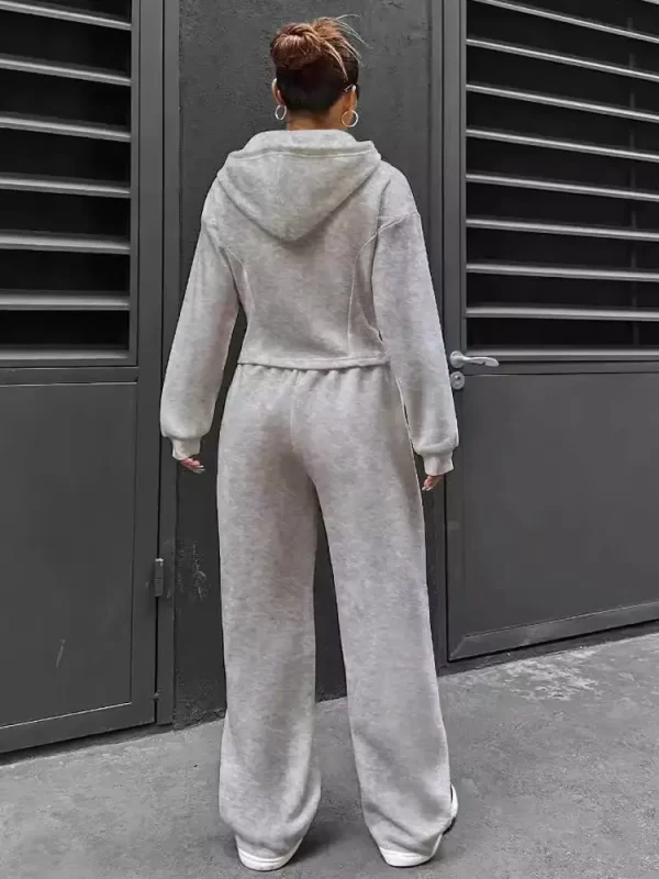 Hodded Neck Casual Solid Color Elegant And Vintage Pant Set - Image 11