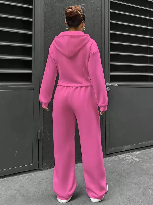 Hodded Neck Casual Solid Color Elegant And Vintage Pant Set - Image 9