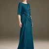 Jewel Neck Short Sleeves Sheath Pleated Wedding Guest Mother Dresses - Image 8
