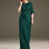 Jewel Neck Short Sleeves Sheath Pleated Wedding Guest Mother Dresses - Image 9