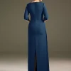 Jewel Neck Short Sleeves Sheath Pleated Wedding Guest Mother Dresses - Image 5