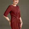 Jewel Neck Short Sleeves Sheath Pleated Wedding Guest Mother Dresses - Image 2