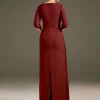 Jewel Neck Short Sleeves Sheath Pleated Wedding Guest Mother Dresses - Image 3