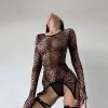 Leopard Animal Print Long Sleeve Fantasy Bodysuit Lace Kinky Sissy Bodycon Body Suit