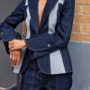 Patchwork Lapel Long Sleeves Split-Joint Deep V-neck One-Buttoned Blazer Jackets - Image 2